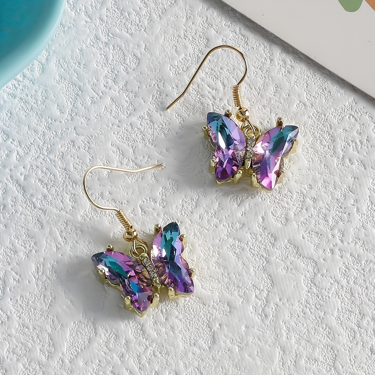 Purple Gemstone Butterfly Hook Earrings Sexy Style Jewelry